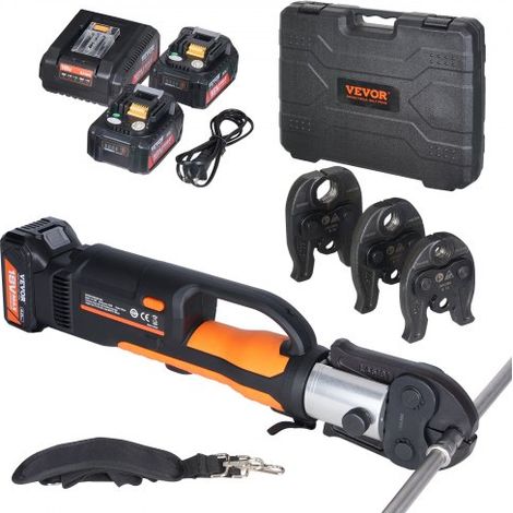 Kit d'outils de sertissage de tuyaux électriques alimentés avec 2 batteries 18 V 4,0 Ah, pince à sertir professionnelle, avec mâchoires M15, M22, M28, chargeur rapide et étui de transport (1/3)