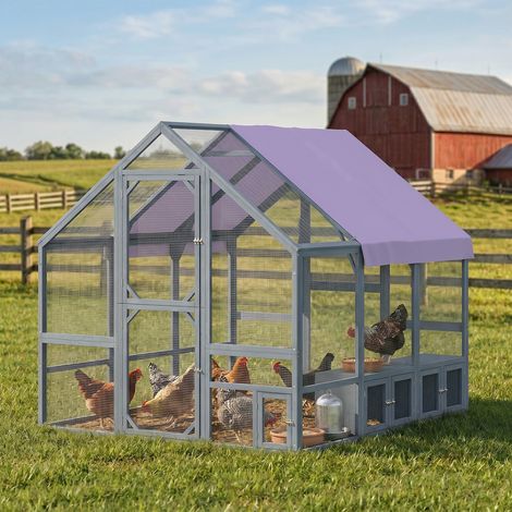 Poulailler en bois avec toile imperméable, 2 pondoirs, 2 perchoirs, pour 8 à 10 poules, 211 x 186,5 x 185,5 cm, gris foncé (1/5)