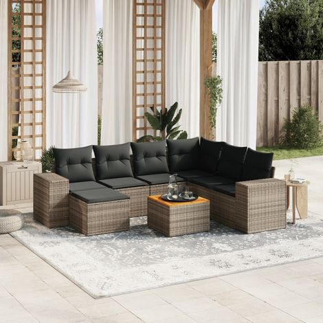 8-tlg. Garten-Sofagarnitur mit Kissen Grau Poly Rattan (1/3)