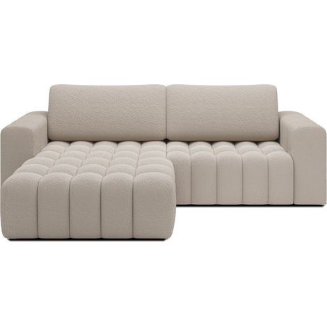 Sofá esquinero convertible DORY beige 250 cm con cofre de almacenamiento ángulo derecho (1/5)