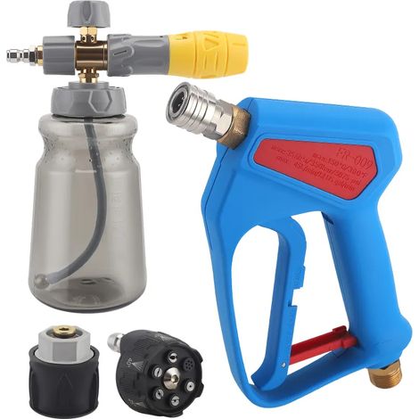 Pistolet nettoyeur haute pression 5 200 PSI avec buse 6 en 1 et canon à mousse 1 L – Raccord rapide 1/4 pouce, adaptateur M22, compatible Kärcher K2 à K7 (1/5)