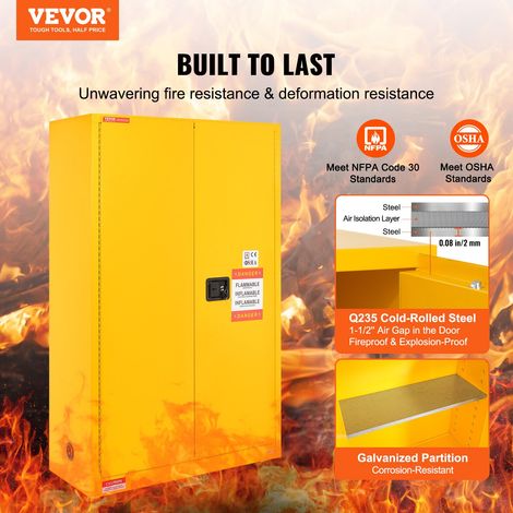 Armoire de Sécurité pour Produits Inflammables 170,3 L 109x46x165,5 cm, Armoire Coupe-Feu pour Liquides Inflammables en Acier Lamin… (1/5)