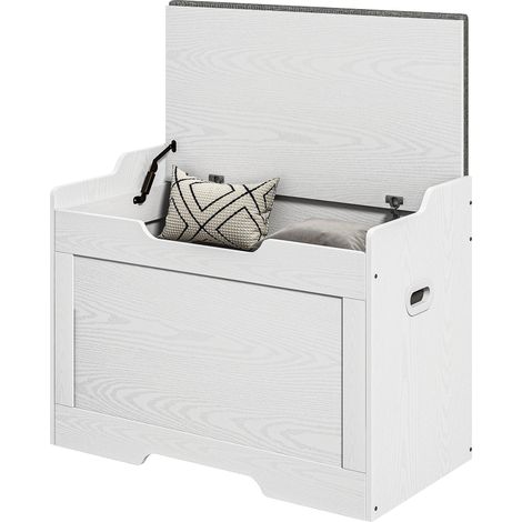 Panca Contenitore in Legno con Cuscino in Tessuto 103L 75x40x56cm Bianco (1/5)
