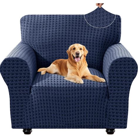 Housse de fauteuil extensible 1 place, anti-taches, antidérapante, bleu marine (1/5)