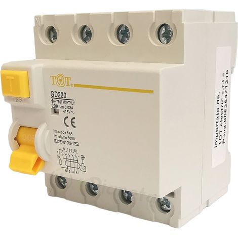 interruttore differenziale puro trifase+neutro 4 moduli din 30mA da 10 a 63A per quadro elettricouadro elettrico 20A (1/4)