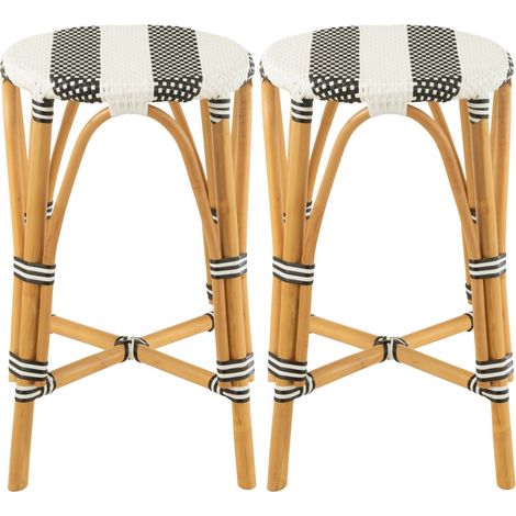 Tabourets de bar parisiens assise tressée rayures (lot de 2) - MONTMARTRE