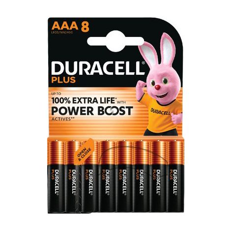 PILA MINI STILO AAA PLUS POWER BOOST DURACELL - ALCALINA VOLT 1,5 CF=PZ 8- 10 confezioni