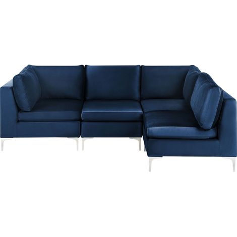 Canapé Modulable Gauche Bleu Marine Argenté en Velours 4 Places Glamour Evja (1/5)