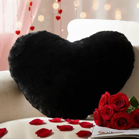 Coussin Coeur Klein, Coussin en Forme de Coeur Noir, Oreiller Cœur Coussins Décoratif en Peluche, Coussins Décoration Canapé, Deco Chambre Ado Fille, 26x36 cm (1/5)