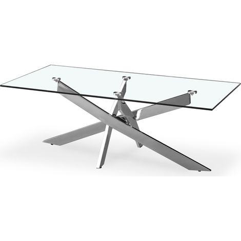 Table basse rectangulaire en verre et pied chromé Alix (1/2)