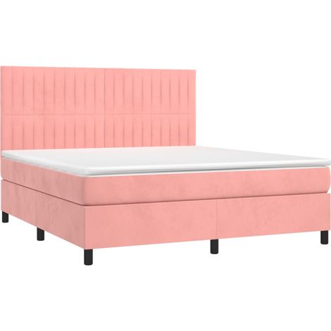 vidaXL Sommier à lattes de lit matelas et LED Rose 180x200 cm Velours (1/5)