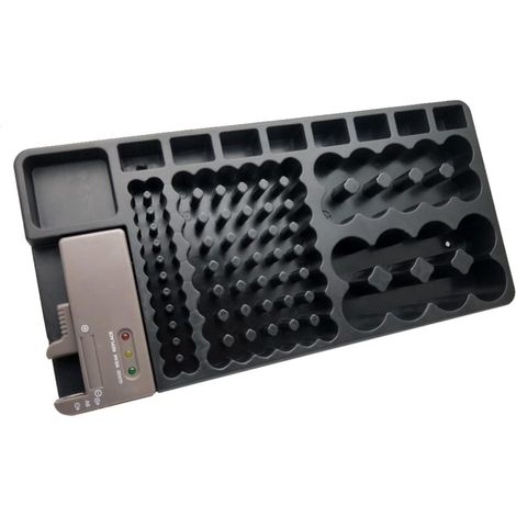 Houhence – Boîte de rangement pour 98 piles AA AAA 9V C D – Testeur de piles intégré – Accrochable au mur ou tiroir – Dimensions 35 x 17.5 cm – Noir