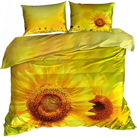 Ropa de cama de satén de algodón 3D de 140x200cm con estampado de girasoles (1/2)