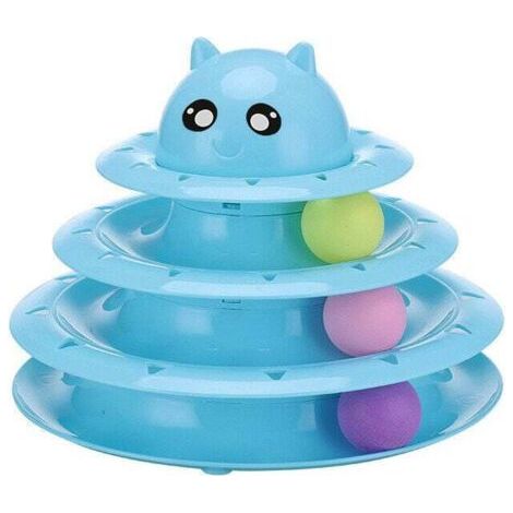 QORVA-Jouet pour chat, plateau tournant à trois niveaux, tour pour chat, jouet pour animal de compagnie, fournitures pour chat, plateau de jeu interactif pour chat, jouets pour chat