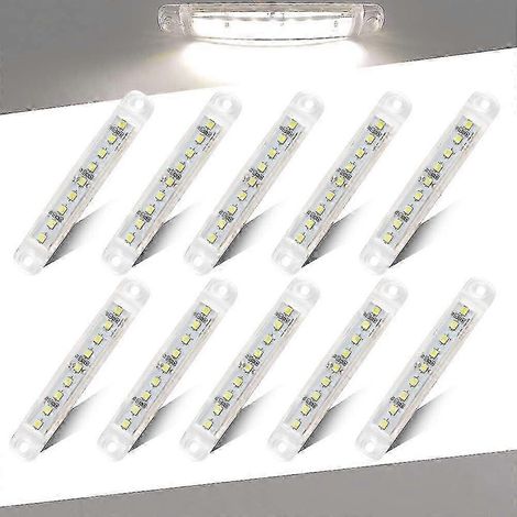 Lot de 10 feux de position latéraux blancs à 9 LED, compatibles avec les remorques, les camions et les fourgonnettes robustes, diamètre de 99 mm (3,9 pouces), avec fonction de signalisation, tension d (1/5)