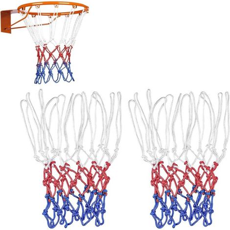Lot de 2 Filet Basket en Polyester, Filet de Basketball Amovible 12 Boucles, tricolores Rechange Filet Panier Basket-Ball, résistant à la Pluie et au Soleil, pour intérieur et extérieur (1/5)