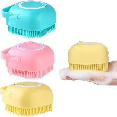 Lot de 3 brosses de bain pour chien en silicone souple avec distributeur de shampoing et brosse de massage pour chiot (1/4)