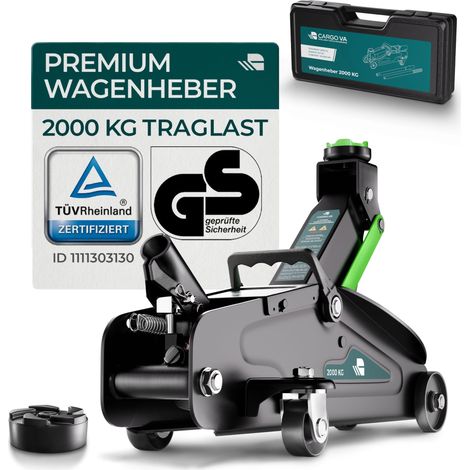 CargoVA Rangierwagenheber 2T hydraulisch, TÜV-zertifiziert, Hubhöhe 130-330mm, Ideal für PKW & SUV zum Reifenwechsel [inkl. Koffer] (1/5)