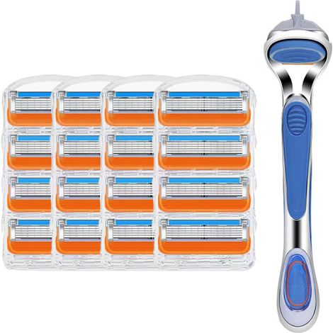Lot de 16 lames de rasoir homme, compatible Fusion 5, avec manche inclus, pack de 16 unités (1/5)