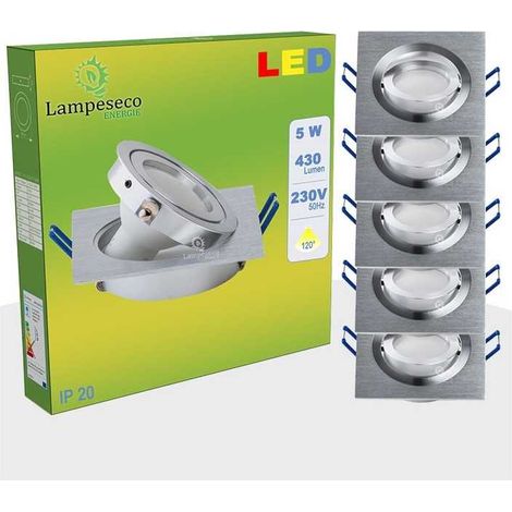 Lot de 5 Spot led encastrable orientable carré 5w eq. 50w, blanc neutre (1/5)