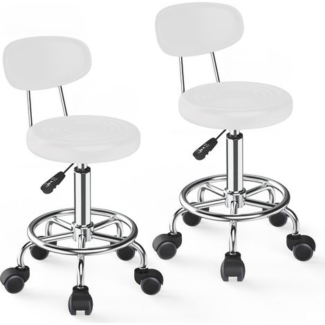 Set di 2 sgabelli da bar, sedia girevole, sgabelli da bar, sgabello da bar regolabile in altezza, sgabello da lavoro imbottito, sgabello con schienale, 33 x 33 x 47-61,5 cm, bianco (1/5)