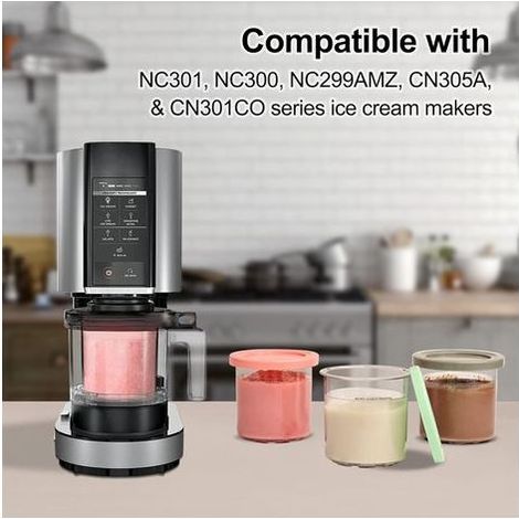4 pots glace + couvercles compatibles Ninja Creami (NC301/300/299AMZ), lave-vaisselle, 4 couleurs