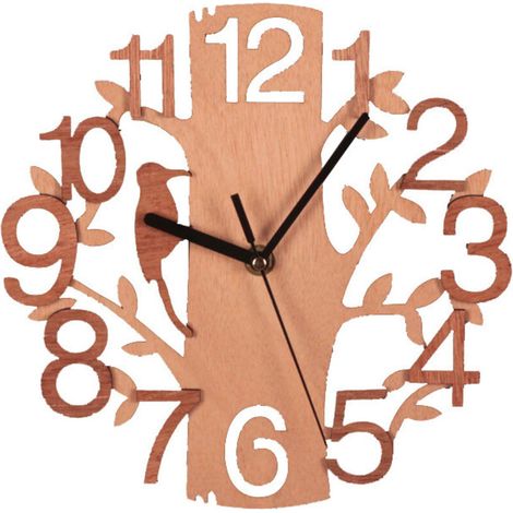 Horloge murale silencieuse en forme d'arbre, horloge murale oiseau tridimensionnelle à double couche (B) (1/4)