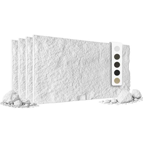 HEXIM 3D Steinoptik PU Wandpaneele 120x60cm Stone Wandverkleidung Bruchstein Felsen Platten Stein: A002-01 White, 4 Paneele