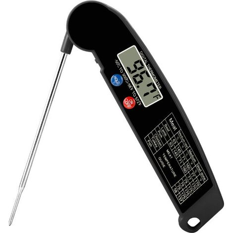 Thermomètre Cuisine, Thermomètre Cuisson 3s Lecture instantané Thermomètre Viande, avec Écran LED RétroÉclairage Sonde Pliable Bouton °C/°F, pour Viande, BBQ, Steak, Huile, Lait, Vin ,noir (1/5)
