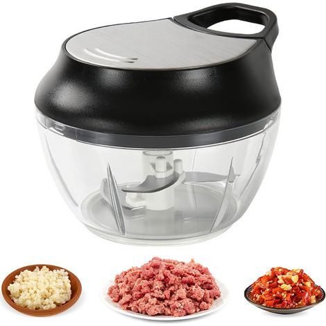 Hachoir Manuel, Hachoir à Oignon, Coupe oignon, Lames en acier inoxydable, Facile à Nettoyer Hachoir Oignon Manuel pour Legumes, Fruit & Salade-Noir- (1/5)