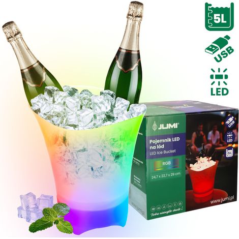 Contenitore per secchiello del ghiaccio con luce LED RGB, refrigeratore per ghiaccio da 5 litri per champagne, grande (1/5)