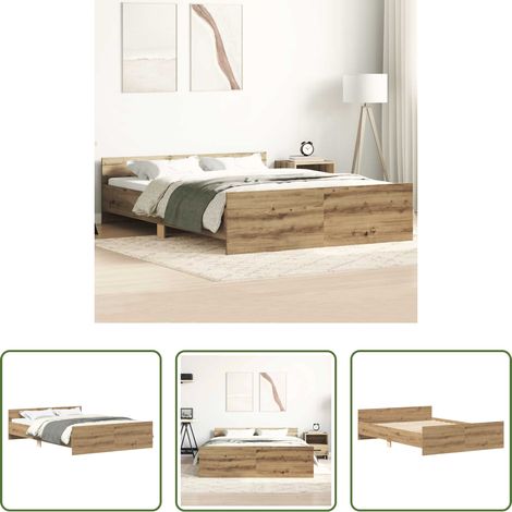 vidaXL Sommier -  Cadre de lit sans matelas chêne artisanal 135x190 cm (1/5)
