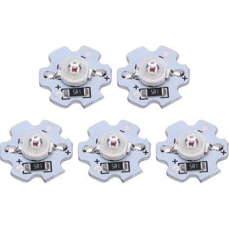 Lot de 25 puces LED 5V 200LM 3W haute puissance pour luminaires DIY, lumière rouge 620-625 nm (1/5)