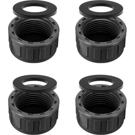 Lot de 4 bouchons filetés en PVC 3/4", filetage intérieur de 25 mm, avec 4 joints en caoutchouc, capuchons de fermeture ronds, pour l'étanchéité des raccords et des extrémités de tuyaux (1/5)