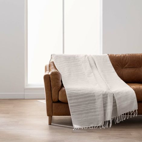 Plaid LILIA 240 x 220 cm – 100 % coton – Plaid à franges naturel