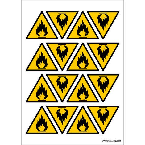 Autocollants Danger Matières Inflammables (C0042TPL). Planche de 36 Stickers Matières Inflammables de 5 cm ou de 16 de 7 cm - Planche de 16 adhésifs - 70x70 mm (1/5)