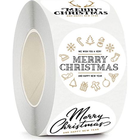 500 Étiquettes autocollantes Noël, motifs noirs et dorés, papier durable, pour cadeaux et fêtes d'hiver (1/5)