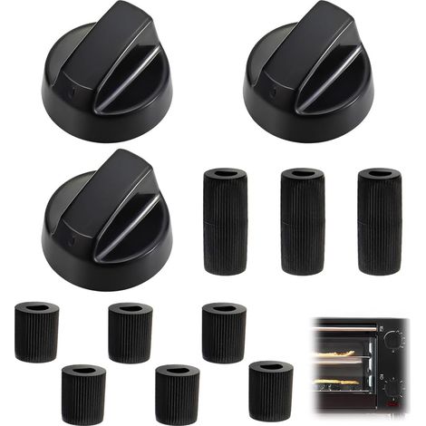 Juego de 3 pomos universales para placas de gas + 9 adaptadores de plástico, con diámetro interior de 6 mm y 8 mm, para hornos y placas de cocina. (1/5)