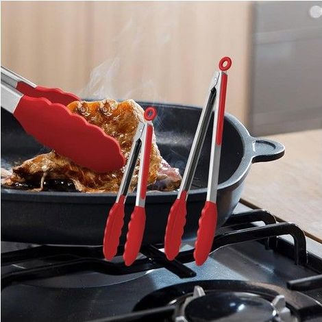 Pinces de cuisine en silicone - Acier inoxydable - Silicone alimentaire sans BPA - Résistance à la chaleur jusqu'à 250°C (1/5)