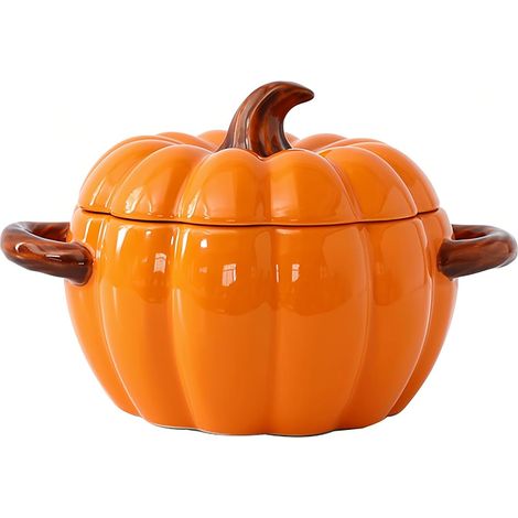 Cocotte Citrouille Céramique 17cm 1, 9L Orange Maxspace, Couvercle, Four, Gratin, Soupe, Ragoût, Halloween