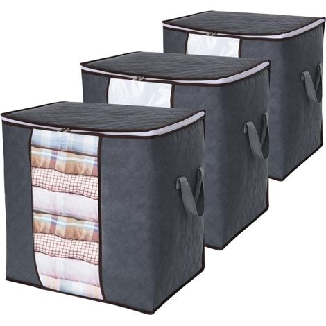 grands sacs rangement pour vêtements poignées renforcées fermeture éclair fenêtre transparente 50 x 36 x 50 cm lot de 3 Gris (1/4)