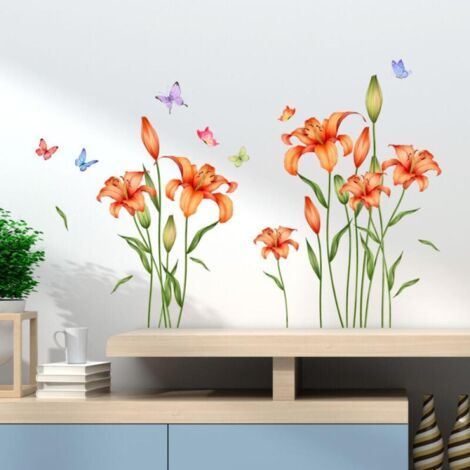 Stickers Muraux Fleurs Papillon Autocollant Mural Fleur Rouge Sticker Muraux Fleurs Plantes Décoration Murale pour Salons Chambres Adulte Bureaux Enfants Bébé Pépinière (1/5)