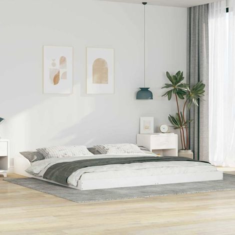 Bettrahmen Weiß 180 x 220 cm Massives Kiefernholz