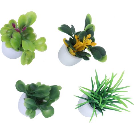 Ensemble de 4 mini plantes artificielles en pot avec pots en céramique pour la décoration de la maison ou du bureau. (1/5)