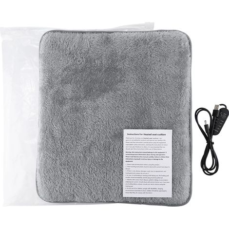 Coussin chauffant de siège réglable en quatre niveaux, USB 5 V, gris (35,5 x 37 cm) (1/5)