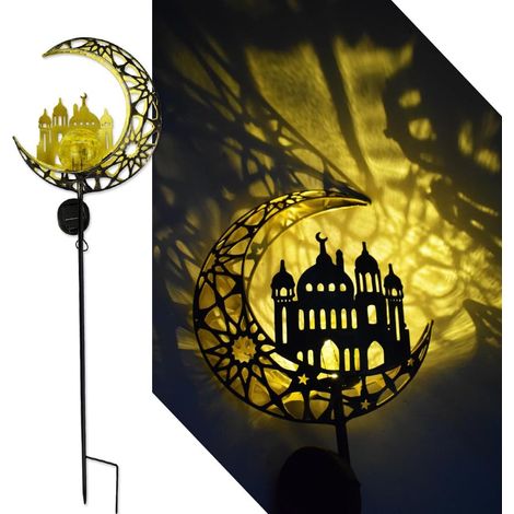 Lumière de châteaux lune alimentée par le soleil, décoration de jardin en fer forgé châteaux maison lumière au sol, crépuscule sans fil à l'aube LED lampe paysage imperméable. (1/5)