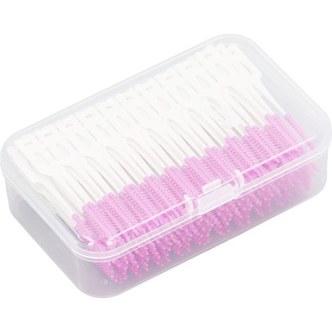 Lot de 200 brossettes interdentaires jetables en silicone souple violet, pour le nettoyage des dents et l'hygiène buccale. (1/5)