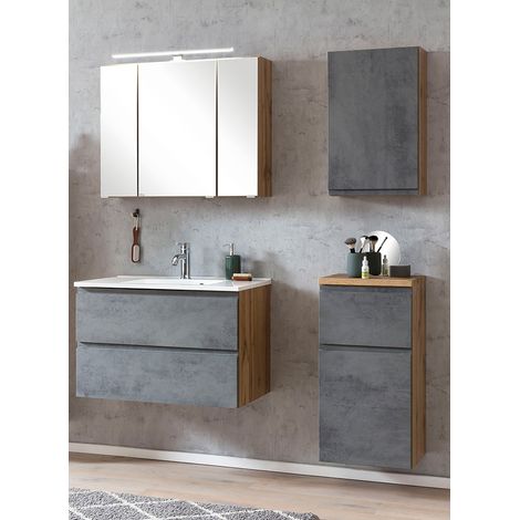 Badezimmer Set mit Waschbecken und LED Beleuchtung, Wotan Eiche Nb. mit Beton Optik, VASTO-03-CONCRETE, B/H/T ca. 135/200/47 cm (1/5)