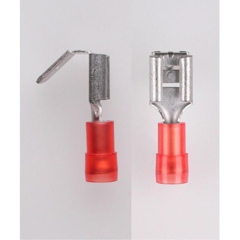 Flachsteckhülsen DIN 46245, Steckgröße 6,3 x 0,8mm isoliert, mit Isolationscrimp und Abzweig Querschnitt 0,5mm² - 1,5mm² rot, transparent - 1 Stück