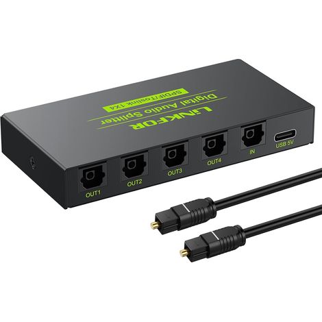 Switch Optique Audio, 4x1 Commutateur Audio Toslink SPDIF Fibre Optique Numérique Switch Splitter Audio Support LPCM2.0 DTS Dolby-AC3 avec Câble Optique (1/5)